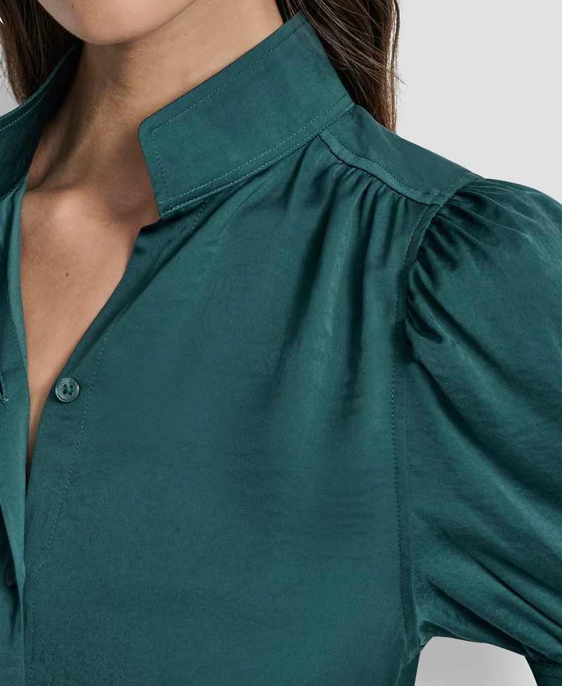 Dkny Jeans Women's Stand Collar Puff-Sleeve Shirt