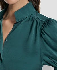 Dkny Jeans Women's Stand Collar Puff-Sleeve Shirt