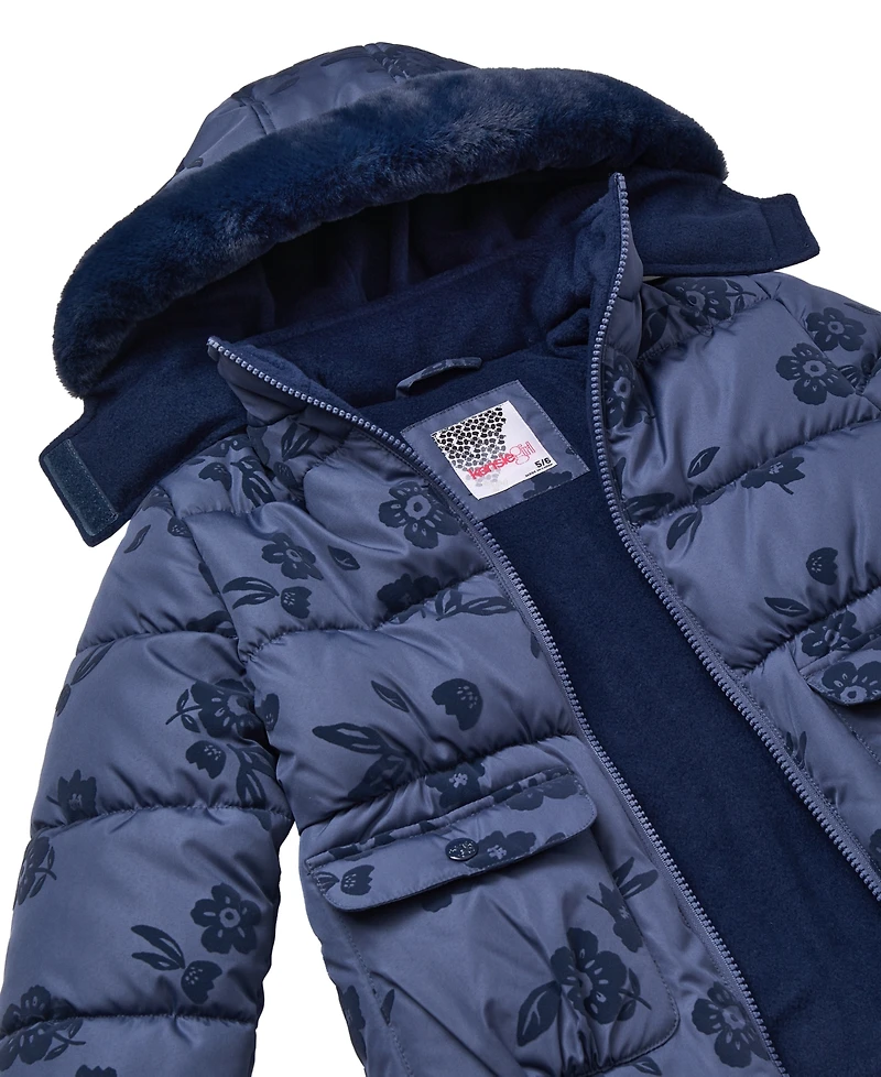 Kensie Girl Toddler and Little Girls Flocked Floral Puffer Jacket