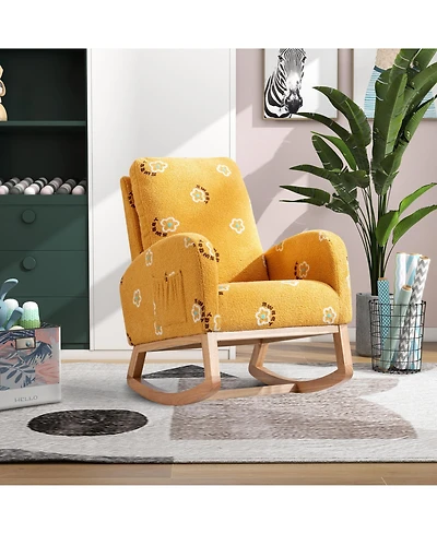 Jujabu 1-Piece Yellow Wooden Rocking Chair for Living Room Baby Kids Room