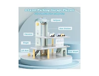 Akiudex 3-Layer Wooden Parking Garage Playset with Cars and Helicopter