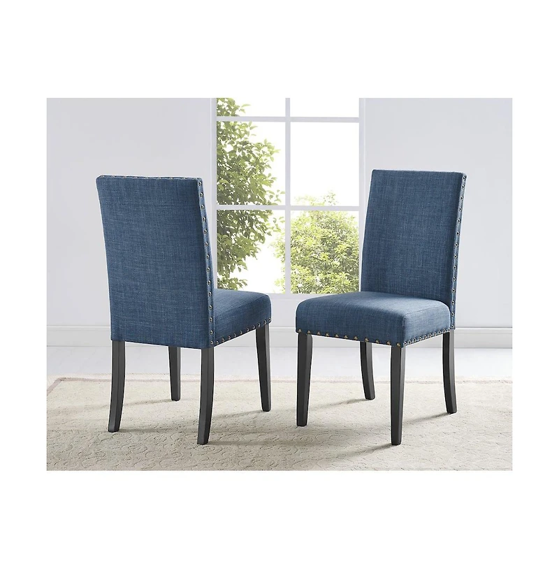 Roundhill Furniture Biony Espresso Wood Dining Set with Fabric Nailhead Chairs
