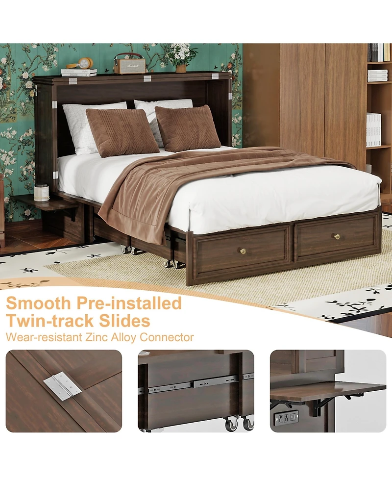 Livelylodge Murphy Bed Cabinet with Drawer Includes Storage Cabinet, Suit for Home Office, with Charging and Usb Port, Warm White Twin Murphy Bed Cabi
