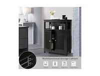 Slickblue Farmhouse Bathroom Linen Cabinet with Louvered Doors and Open Storage Shelf