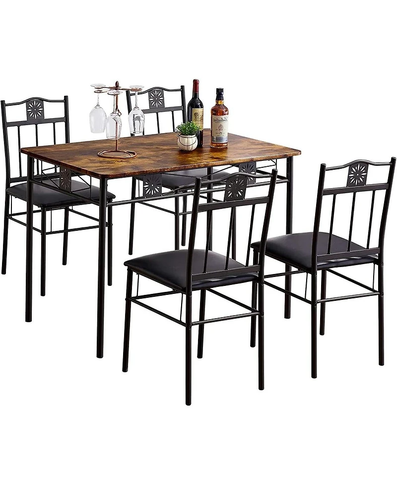 Slickblue Wood-Top Farmhouse Dining Table with 4 Upholstered Chairs, 5-Piece Set