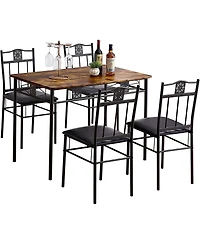 Slickblue Wood-Top Farmhouse Dining Table with 4 Upholstered Chairs, 5-Piece Set