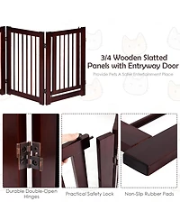 Akiudex 4-Panel Foldable Wooden Pet Gate with Lockable Door and Adjustable Shape