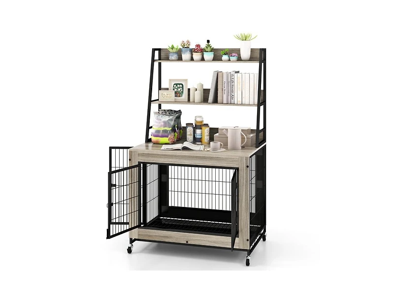 Akiudex 2-in-1 Dog Crate with Storage and Flip-Top Access