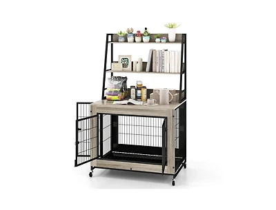 Akiudex 2-in-1 Dog Crate with Storage and Flip-Top Access