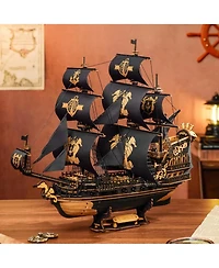 Robotime 3D Puzzles, Wooden Puzzle with Pirate Ship Theme, Building Toys for Kids Adults, Black, 18.5"7.1"15.4