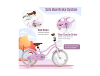 16-Inch Kids Bike with Front Handbrake and 2 Training Wheels - Purple