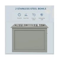 Aostirmotor Gray Raised Pet Feeding Station Storage with 2 Stainless Steel Bowls for Large Dogs