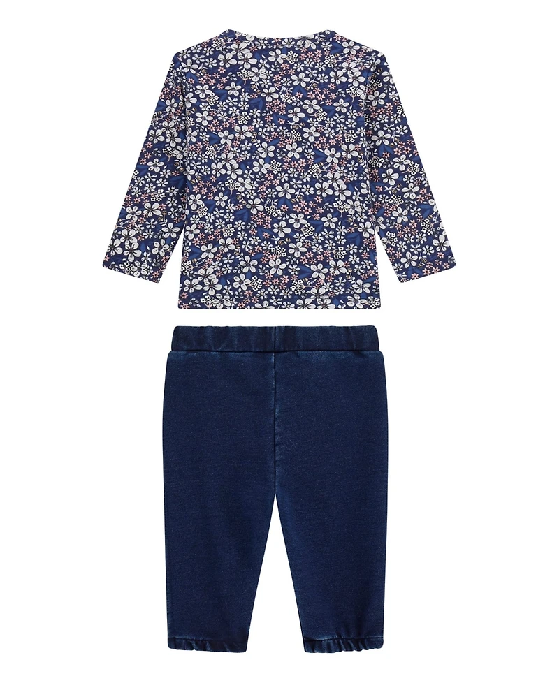 Guess Baby Girls 2-Piece Long Sleeve T-Shirt and Knit Denim Pants Set