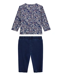 Guess Baby Girls 2-Piece Long Sleeve T-Shirt and Knit Denim Pants Set
