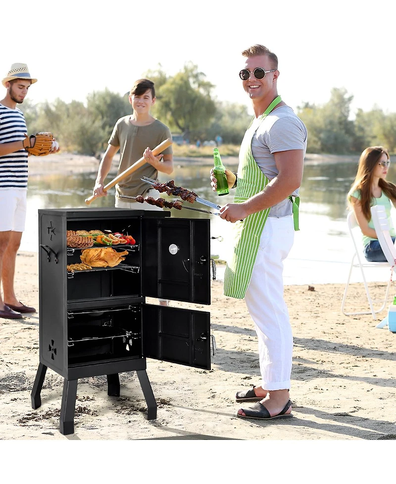 Costway Vertical Charcoal Smoker Bbq Barbecue Grill w/ Temperature Gauge Outdoor