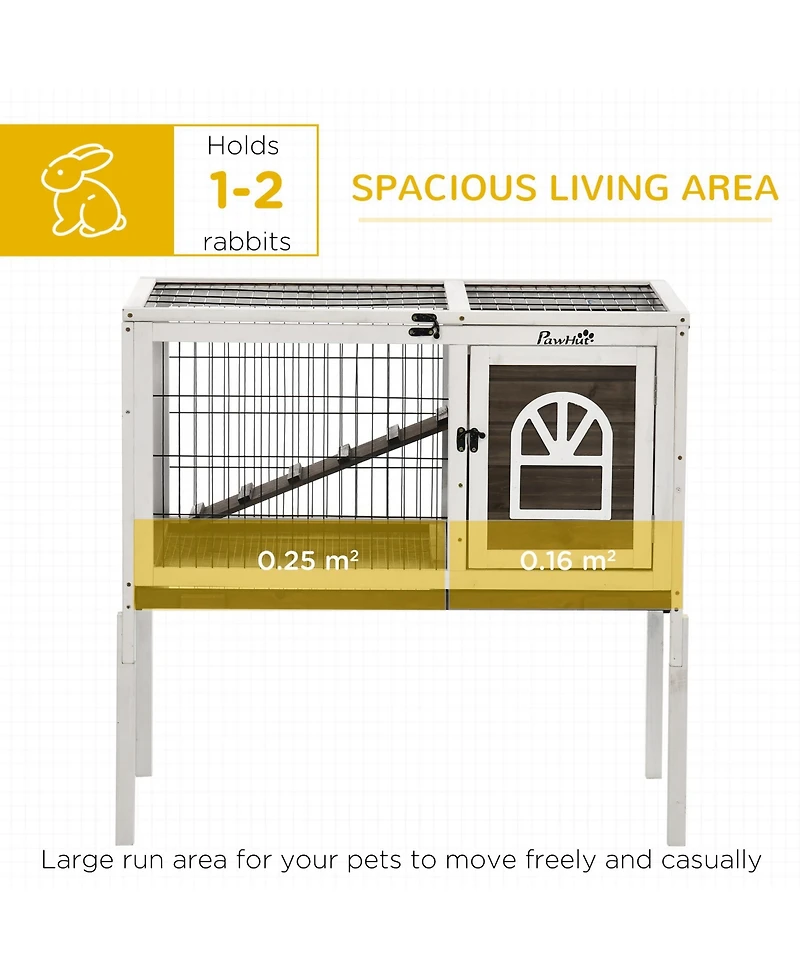 PawHut Wood Rabbit Hutch, Elevated Guinea Pig Cage with Run,