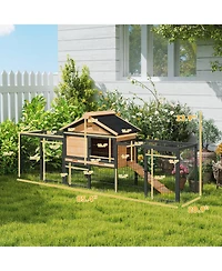 PawHut 85" Rabbit Hutch Outdoor with Steel Run, Removable Plastic Tray