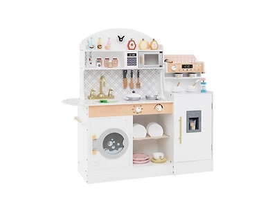 Akiudex Kids Wooden Kitchen Set with Drink Station and Accessories