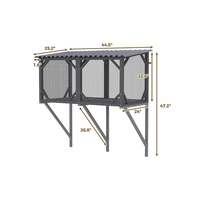 Aostirmotor 43.3 in. Outdoor Cat Enclosure with Bug Proof Net for Sunbathing, Napping and Viewing, Window Perch in Gray