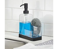 iDesign Stainless Steel Sink Caddy with Soap Pump, Clear/Matte Black