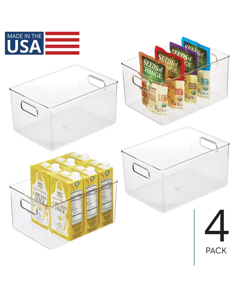 iDesign Pantry Storage Bin with Handles, Set of 4, Clear, Made in Usa
