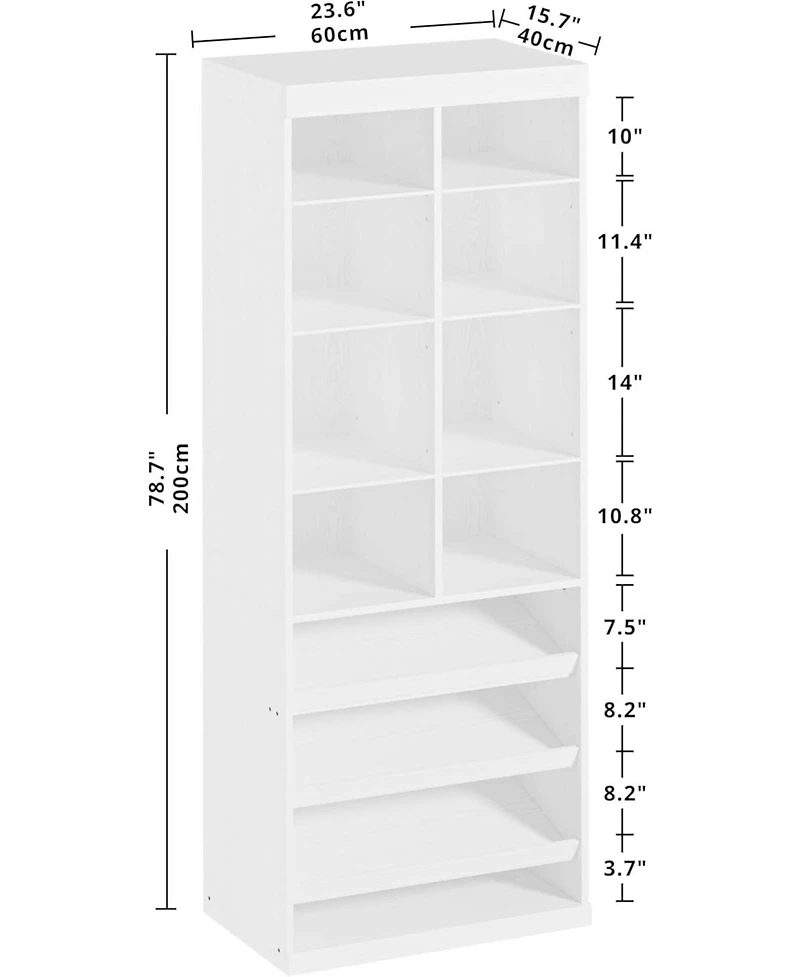 Ironck Closet Shoe Organizer Cabinet with Shelves and Cubbies, White