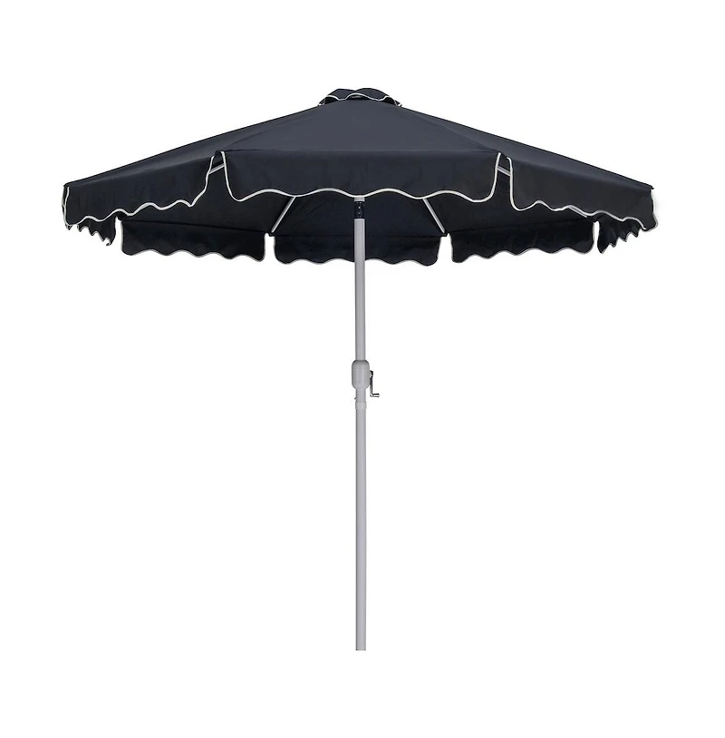 Meridian Furniture Amalfi Black With Cream Piping / Matte Black Metal Patio Umbrella with Base Sets