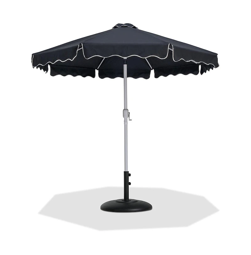 Meridian Furniture Amalfi Black With Cream Piping / Matte Black Metal Patio Umbrella with Base Sets