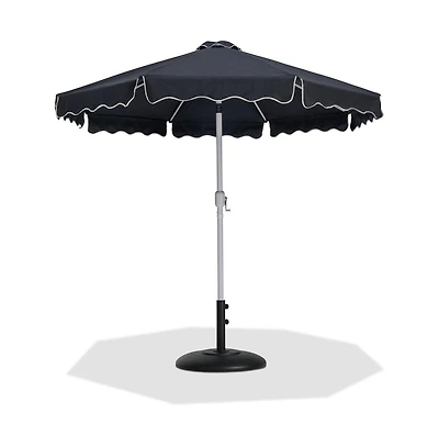 Meridian Furniture Amalfi Black With Cream Piping / Matte Black Metal Patio Umbrella with Base Sets