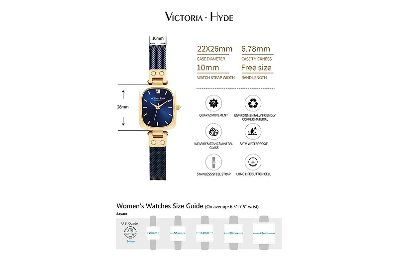Women's Watch 22×26mm Rectangle Mother-of-pearl or Brushed Sunburst Dial Victoria Hyde