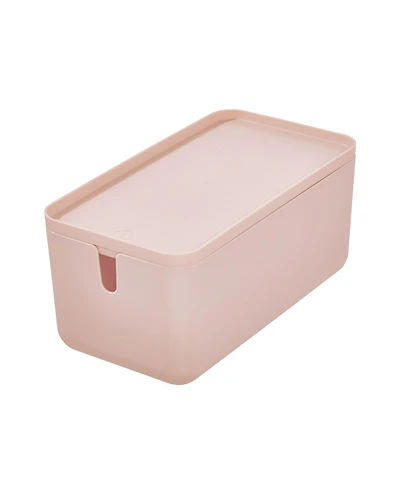 iDesign Plastic Stackable Storage Bin with Lid and Handles - Blush Pink