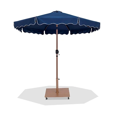 Meridian Furniture Amalfi Navy With Cream Piping / Teak Metal Patio Umbrella with Base Sets