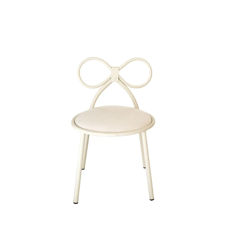 Csp Set Of 1 Metal Kids Bow Chair With White Vinyl Seat Cushion