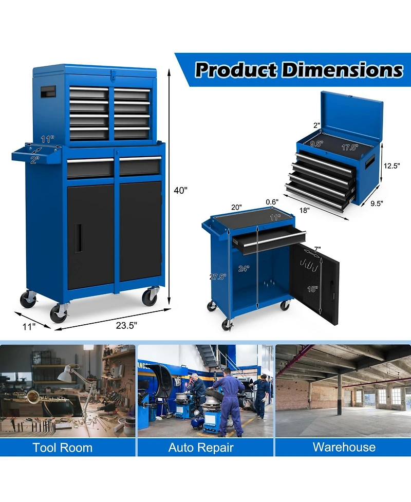 Akiudex 2-in-1 rolling tool chest with 5 sliding lockable drawers