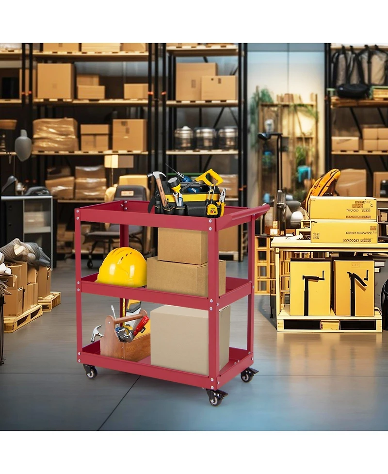 Akiudex 3-tier rolling tool cart with spacious shelves, 4 universal wheels and 2 brakes