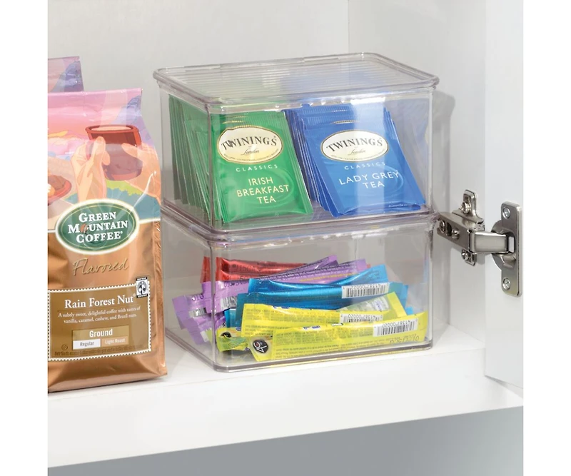 iDesign Stackable Hinged-Lid Pantry Storage Box - Set of 6 - Clear
