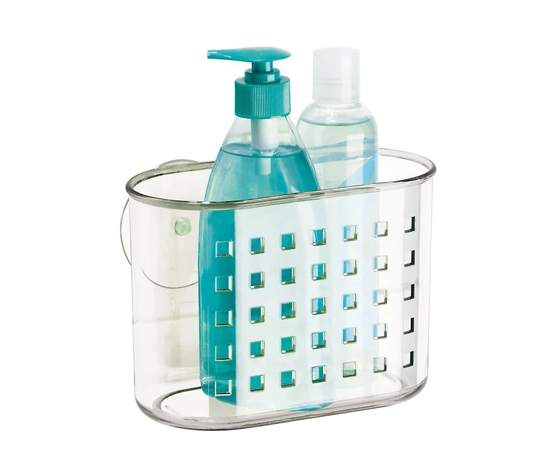 iDesign Small Suction Shower Basket for Bathroom, Set of 2, Clear, Made in Usa