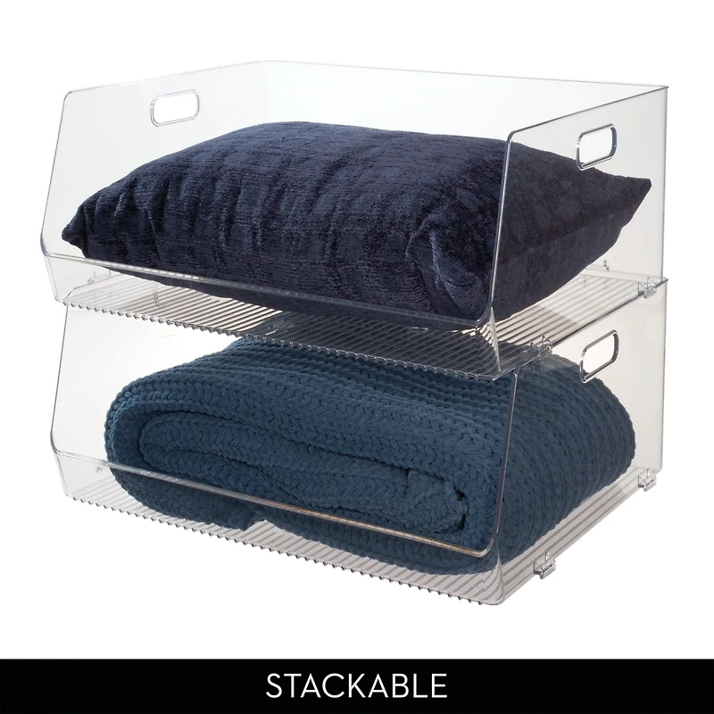 iDesign Stackable Open-Front Bin with Handles, Set of 4, Clear, Made in Usa