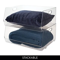 iDesign Stackable Open-Front Bin with Handles, Set of 4, Clear, Made in Usa