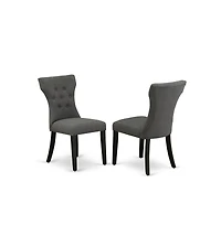 East West Furniture 3 Piece Dining Table Set - Black Wood Table and 2 Dark Gotham Grey Linen Fabric Dining Chairs Button Tufted Back with Nail Heads