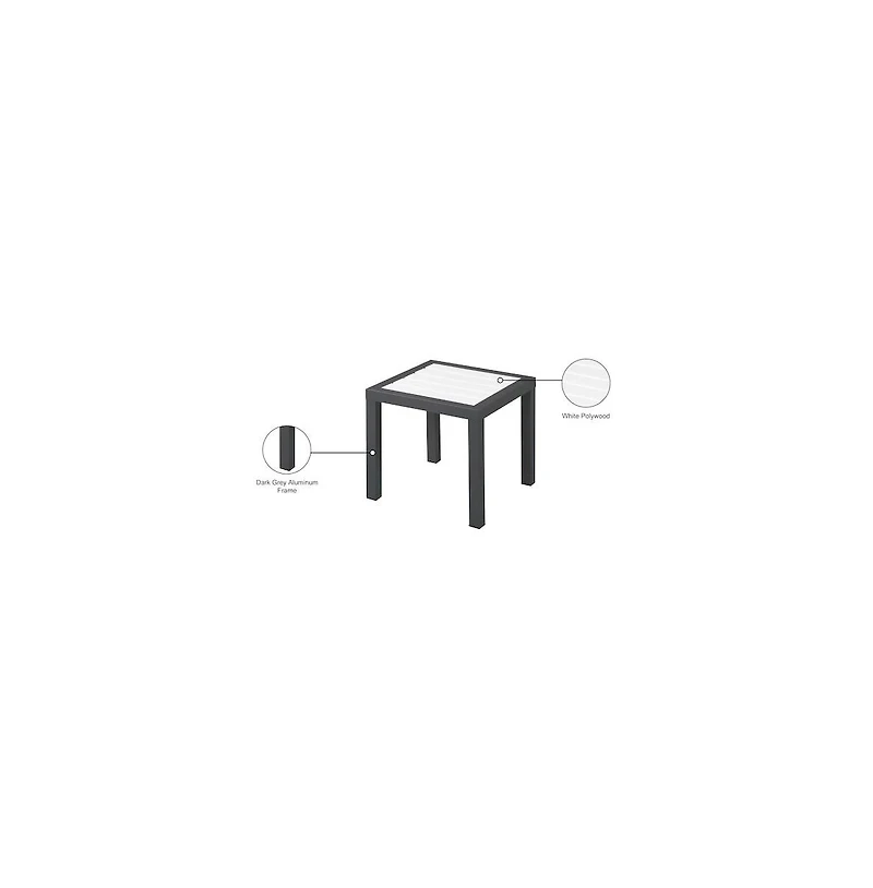 Meridian Furniture Nizuc White Wood Look Accent Paneling Outdoor Patio Aluminum End Table