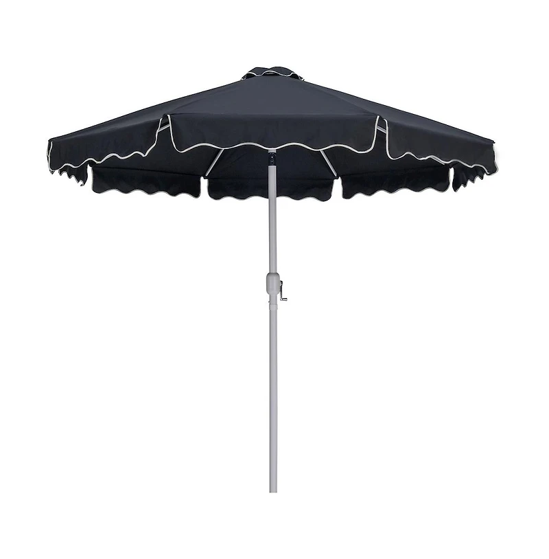Meridian Furniture Amalfi Black With Cream Piping / Matte Black Metal Patio Umbrella with Base Sets