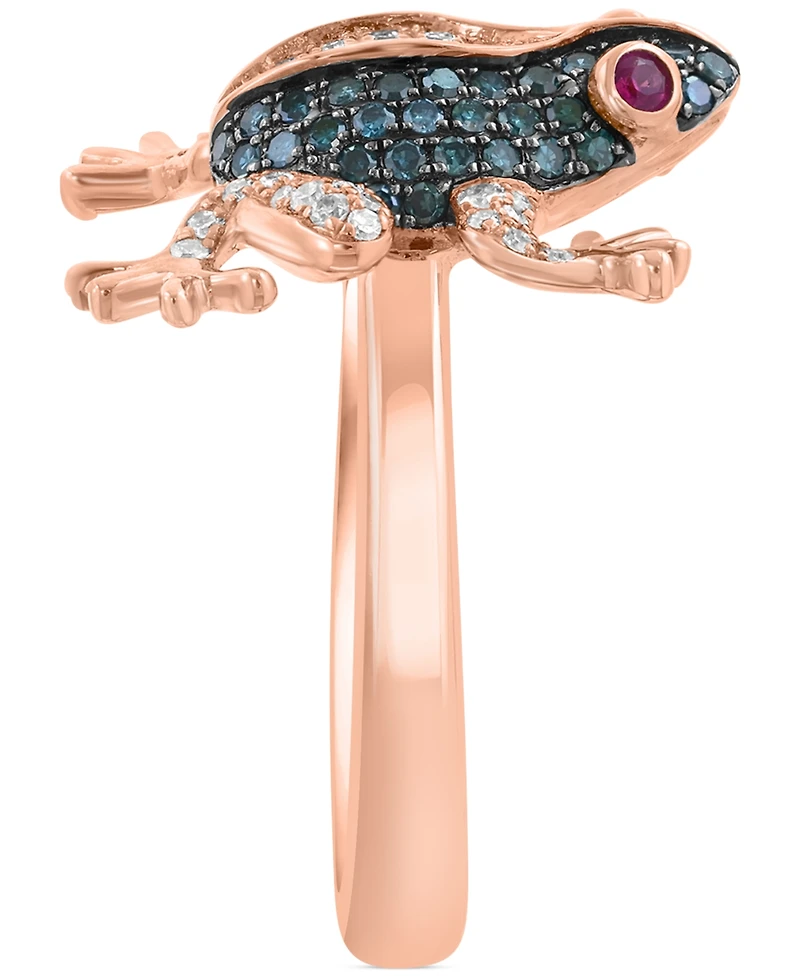 Effy Blue & White Diamond (1/2 ct. t.w.) & Ruby (1/20 ct. t.w.) Frog Ring in 14k Rose Gold