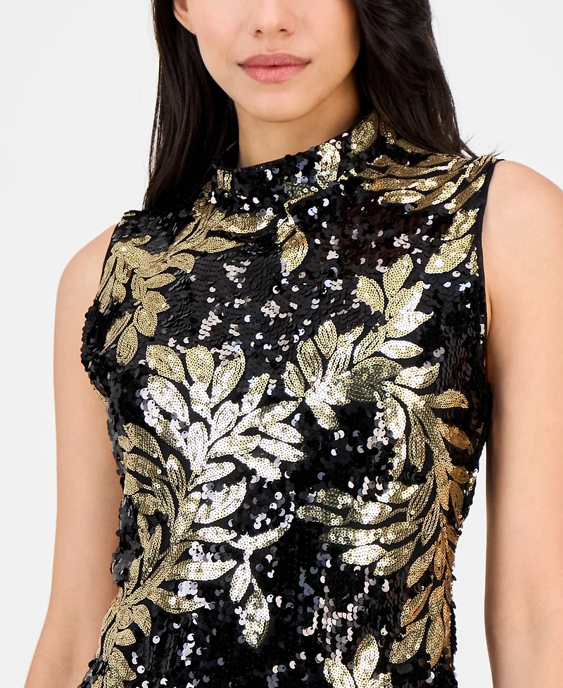 Anne Klein Women's Mock-Neck Sleeveless Sequined Midi Dress
