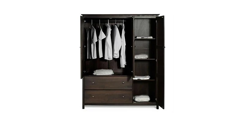 Slickblue Wood Finish Bedroom Wardrobe Armoire Cabinet with Shelves and Hanging Rod