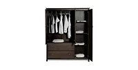 Slickblue Wood Finish Bedroom Wardrobe Armoire Cabinet with Shelves and Hanging Rod