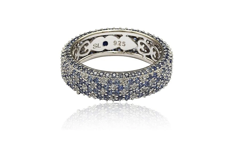 Suzy Levian Sterling Silver Sapphire & Created White Pave Eternity Band Ring