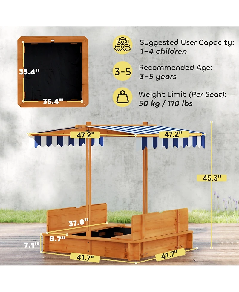 Outsunny Cove box with Lid & Adjustable Canopy for Kids, Wooden