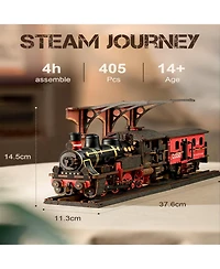 Robotime 3D Puzzles Steam Journey Train Vintage Car Kit Toy Xmas Gift for Boys and Girls, Multicolored, 12.32"9.06"2.36"