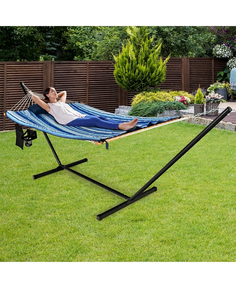 Akiudex Hammock with Steel Stand, Cotton Ropes, Mat, Pillow, and Storage Holder